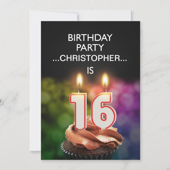 Add a name, 16th Birthday party Invitation (Front)