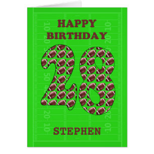 Add A Name 28th Birthday Footballs  Cards