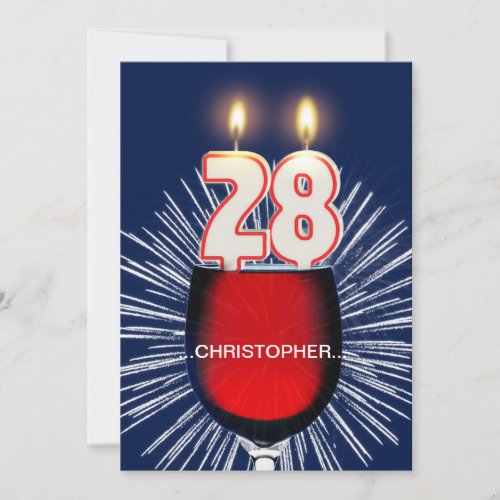 Add a name 28th Birthday party Invitation wine Invitation