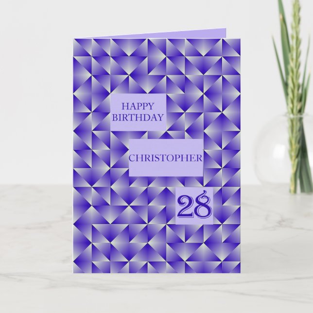 Add a name 28th Birthday with Purple Shapes Card (Front)
