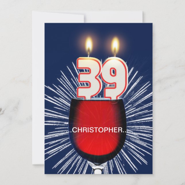 Add a name, 39th Birthday party Invitation, wine Invitation (Front)
