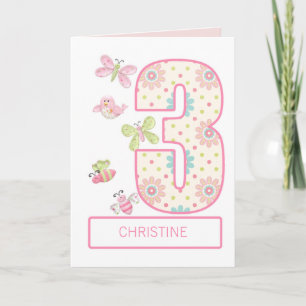 Add a Name, 3rd Birthday with Bugs and Butterflies Card