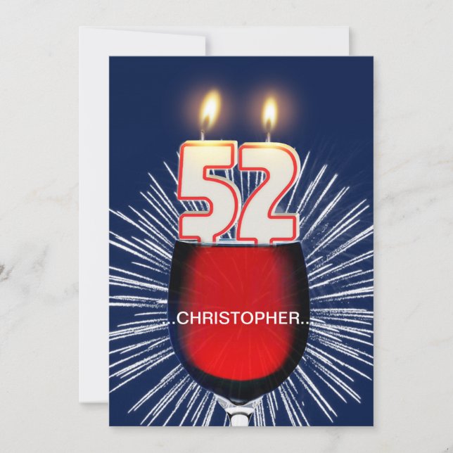 Add a name, 52nd Birthday party Invitation, wine Invitation (Front)
