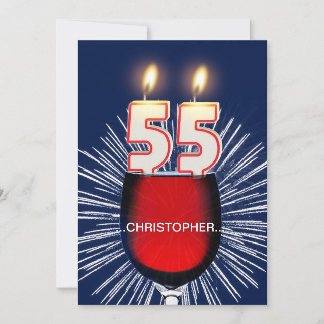 Add a name, 55th Birthday party Invitation, wine Invitation (Front)