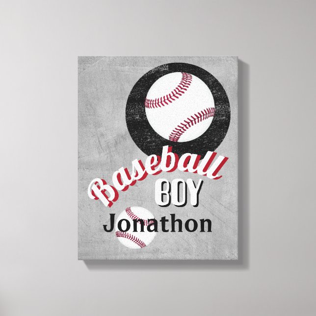 add a name baseball boy gray  personalize it  canvas print (Front)
