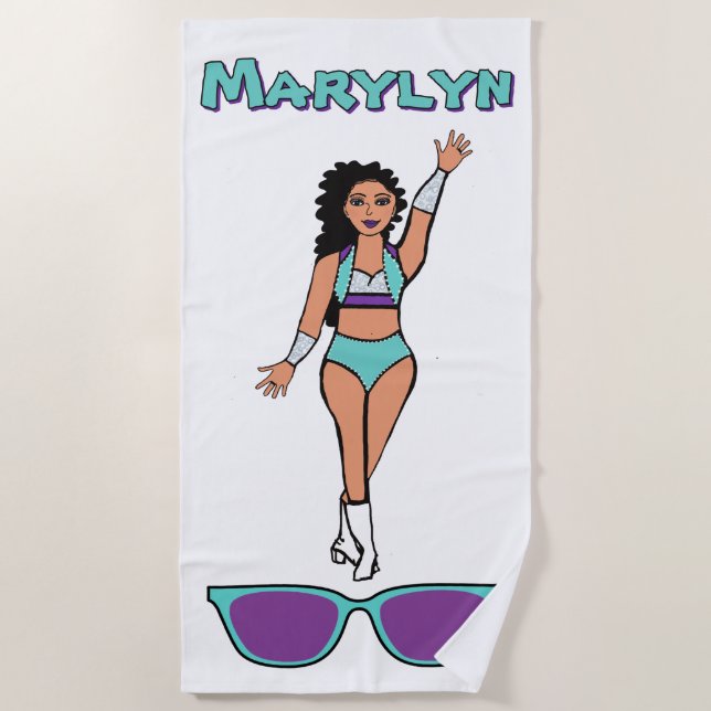 Add A Name  Beach Towel Aqua Purple (Front)