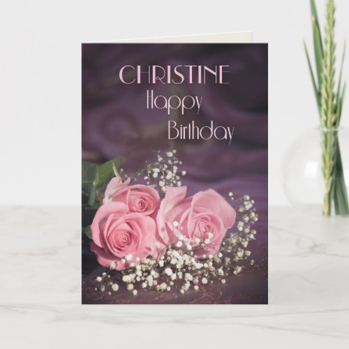 Add a name Birthday card with pink roses