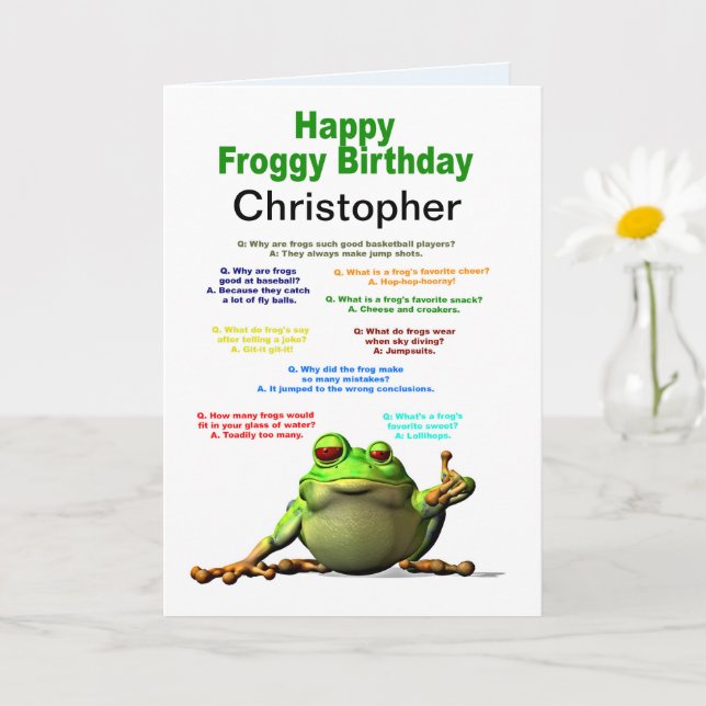 Add a Name, Birthday, Frog Jokes Card (Small Plant)