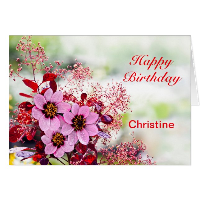 Add A Name Birthday Pink Flowers Cards (Front Horizontal)