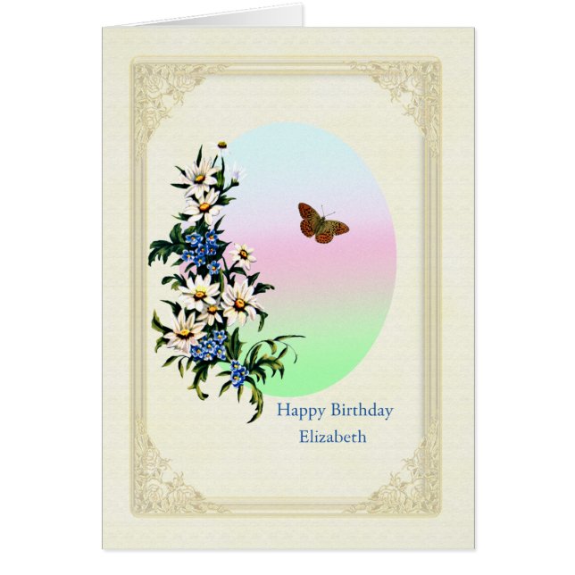 Add a Name Birthday with Flowers Cards (Front)