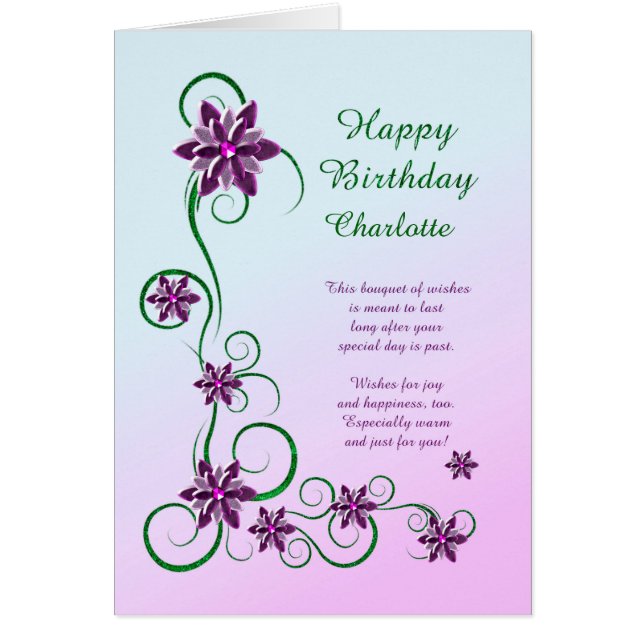 Add A Name Birthday with Scrolls and Flowers  Cards (Front)