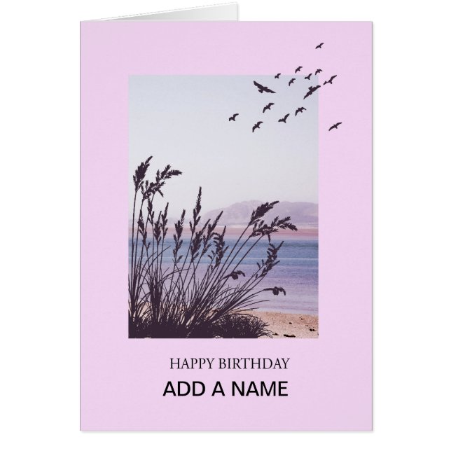 Add a Name birthday with seaside scene Cards (Front)