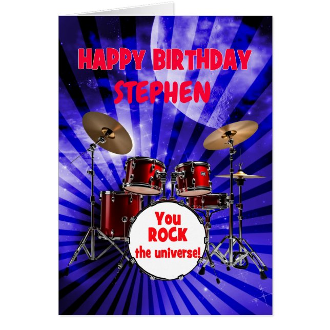 Add A Name Birthday You Rock Drums Cards (Front)