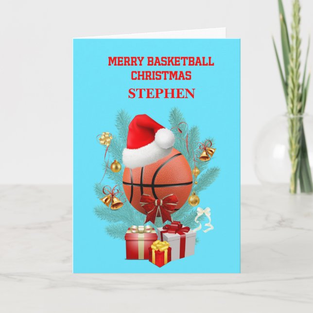 Add A Name Christmas Basketball Holiday Card (Front)