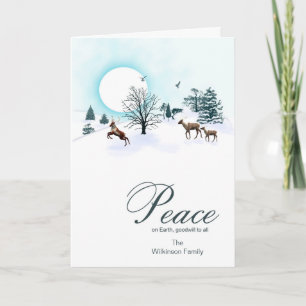 Add a name, Christmas scene with reindeer Holiday Card