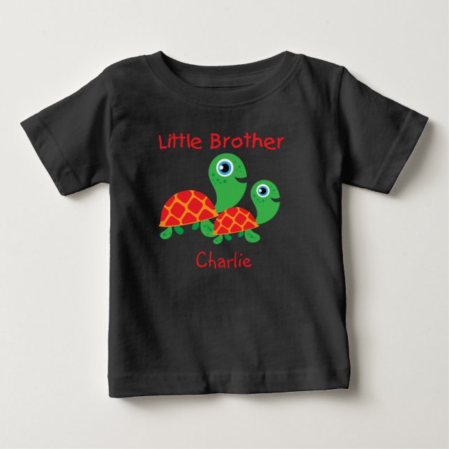 Add a Name Customized Turtles Little Brother Baby T-Shirt (Front)
