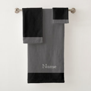 Add A Name Elephant Gray + Black Bath Towel Set