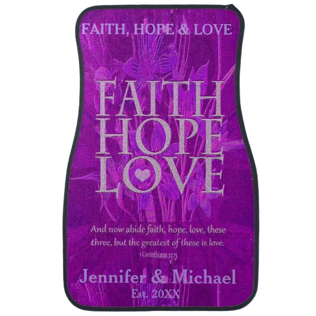 Add a Name | Faith, Hope and Love Car Mat (Front)