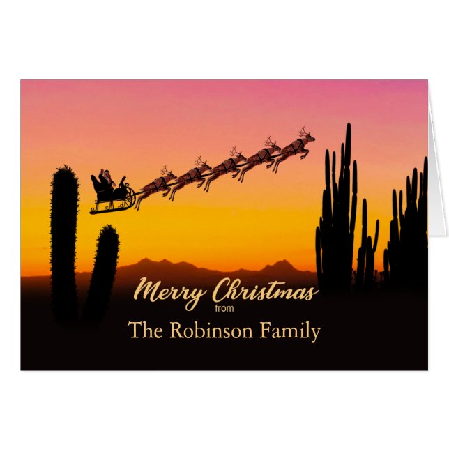 Add A Name From Christmas Santa Over Desert Cards (Front Horizontal)