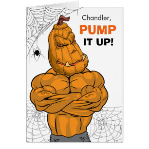 Add a Name Halloween Muscled Jack o' Lantern Cards