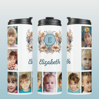 Add a name initials 9 photo floral blue