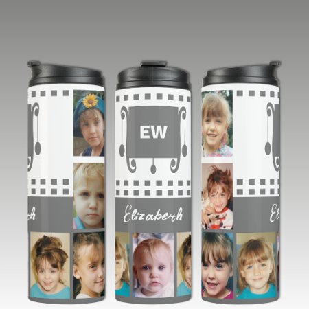 Add A Name Initials Photo Collage White Grey Thermal Tumbler