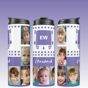 Add A Name Initials Photo Collage White Purple Thermal Tumbler by LynnroseDesigns at Zazzle