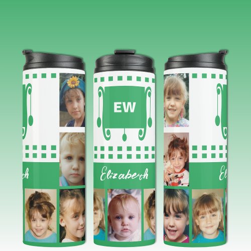 Add a name initials photo collage white sea green thermal tumbler