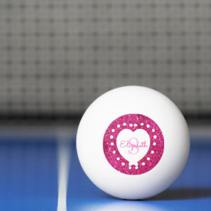 Add A Name Monogram Pink Glitter White Heart Ping Pong Ball