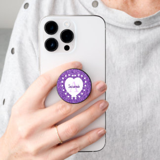 Add A Name Monogram Purple Glitter White Heart PopSocket