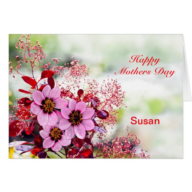 Add A Name Mothers Day Pink Flowers Cards (Front Horizontal)