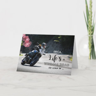 Add a Name Motorcycle Themed Birthday for Her Card