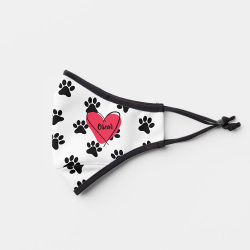 Add a Name on Red Offset Heart Black Paw Print Premium Face Mask