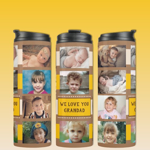Add a name photo collage love you brown yellow  thermal tumbler