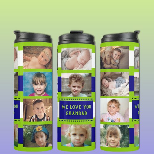 Add a name photo collage love you green blue thermal tumbler