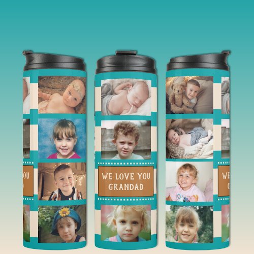 Add a name photo collage love you turquoise cream thermal tumbler
