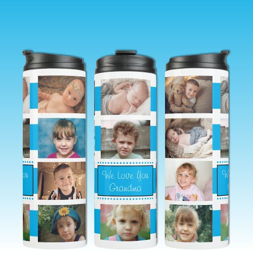 Add a name photo collage we love you blue thermal tumbler