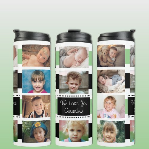 Add a name photo collage we love you green thermal tumbler