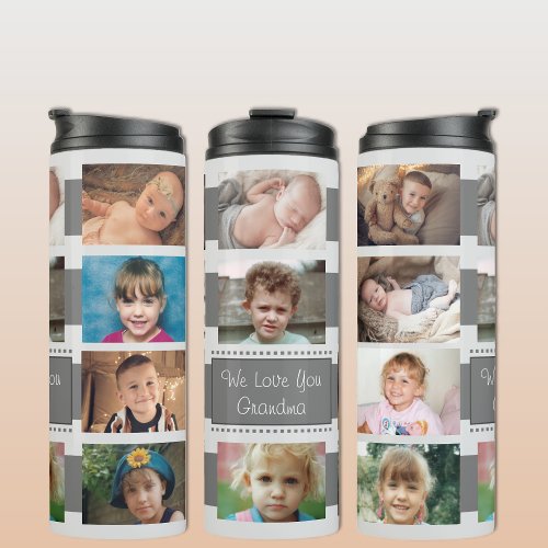 Add a name photo collage we love you grey thermal tumbler