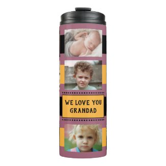 Add a name photo collage we love you purple orange thermal tumbler