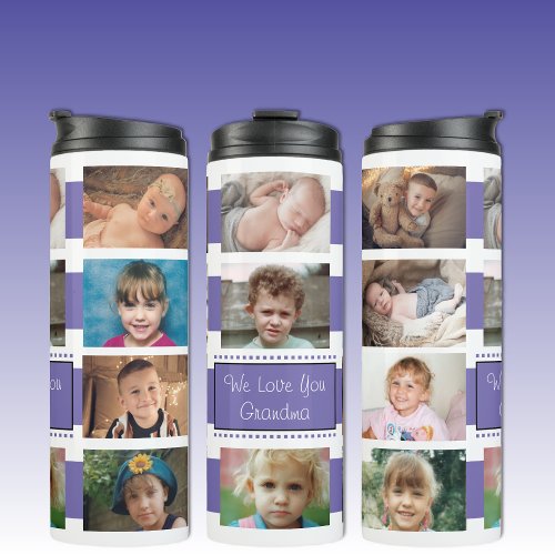Add a name photo collage we love you purple thermal tumbler