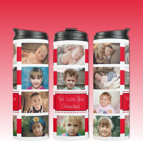 Add a name photo collage we love you red thermal tumbler