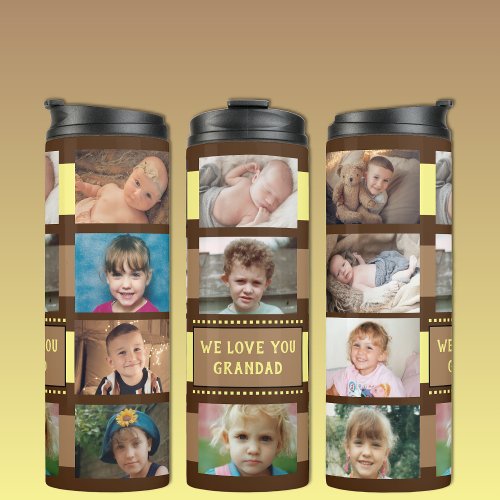 Add a name photo collage we love you yellow brown thermal tumbler
