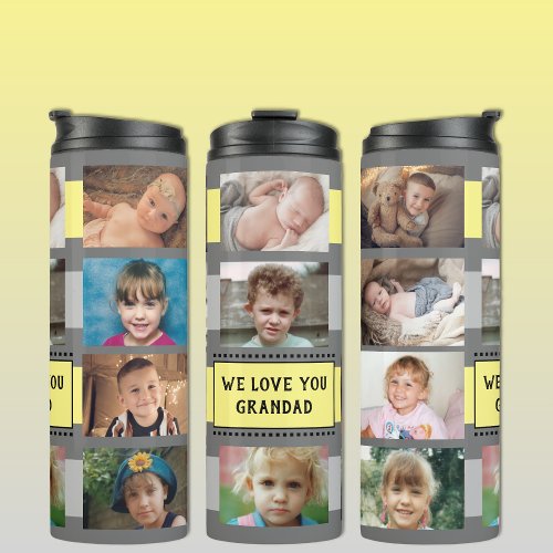 Add a name photo collage we love you yellow grey thermal tumbler