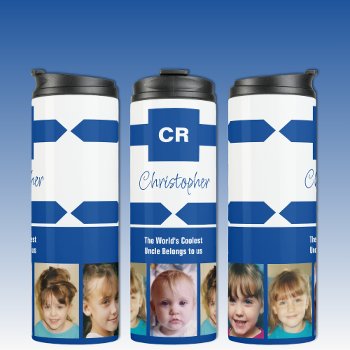 Add A Name Photos Initials Uncle Deep Blue White Thermal Tumbler by LynnroseDesigns at Zazzle