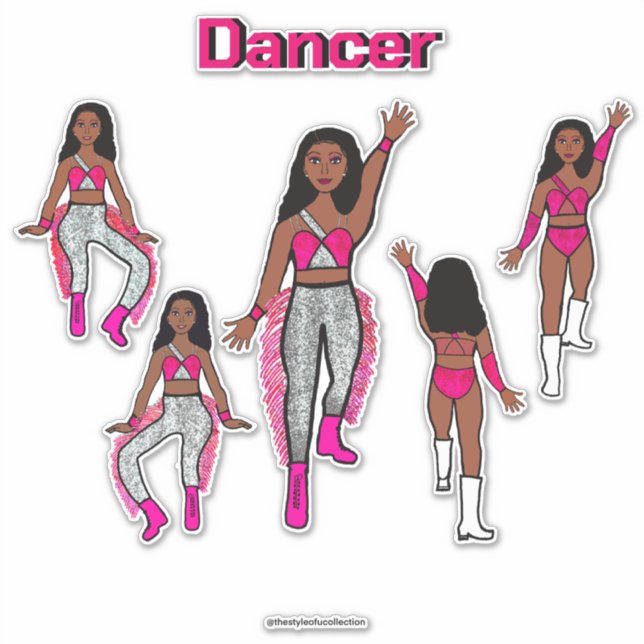 Add a Name Pink Silver Dancer  #1 Sticker (Front)