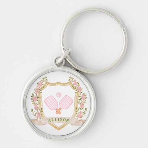  Add_a_Name Preppy Pink Pickle Ball Personalized Keychain