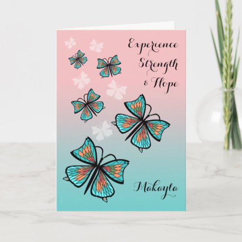 Add a Name Pretty Recovery Birthday Butterfly Card