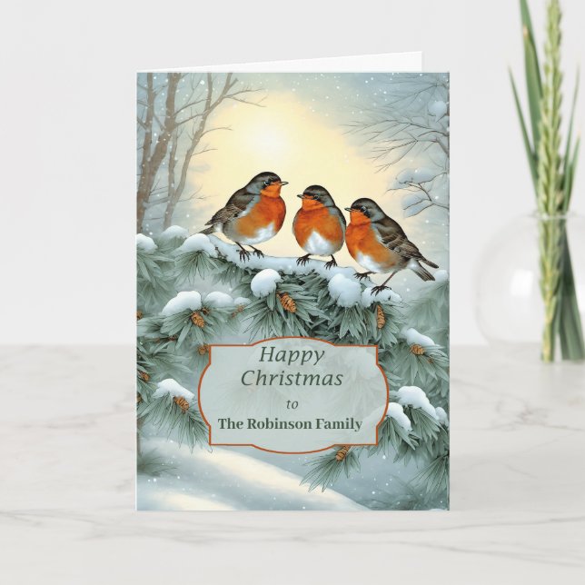 Add a Name Robins Happy Christmas Holiday Card (Front)