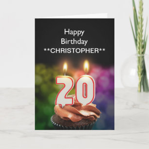 Add a name to this 20th birthday card candles